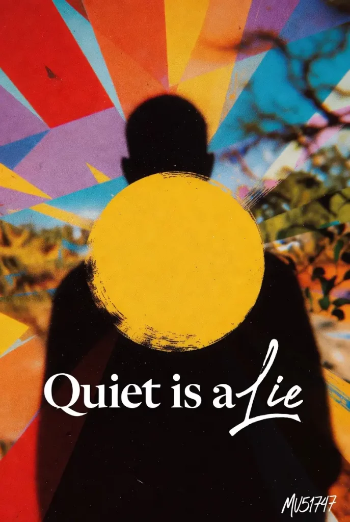 Cover art for “Mirror” by MU51474 featuring a dark silhouetted figure against a vivid abstract burst of color with a yellow circle over the chest and the title Quiet Is a Lie